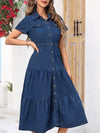 Robe midi en denim - bleu profond pour femmes avec boutons