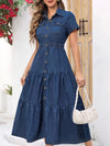Robe midi en denim - bleu profond pour femmes avec boutons