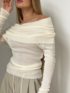 Pull en maille off-shoulder pour femmes - haut chic à manches longues pour le quotidien ou les soirées