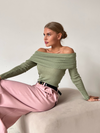 Pull en maille off-shoulder pour femmes - haut chic à manches longues pour le quotidien ou les soirées