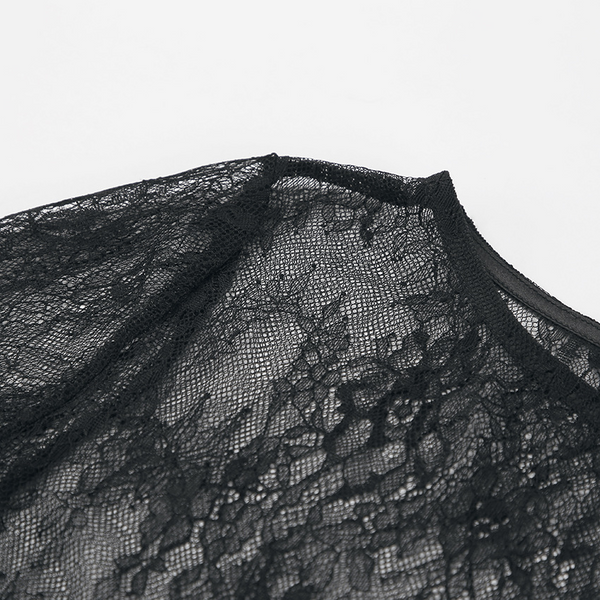 Blouse en dentelle sheer pour femmes - design superposé élégant en noir, tops polyvalents pour les soirées et le quotidien