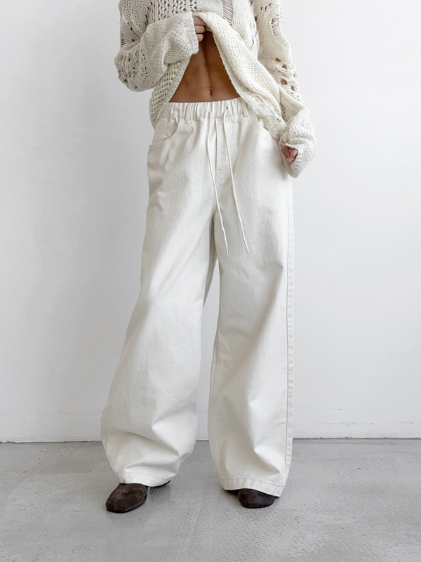 Pantalons larges taille haute en coton doux - décontractés et chics