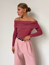 Pull en maille off-shoulder pour femmes - haut chic à manches longues pour le quotidien ou les soirées