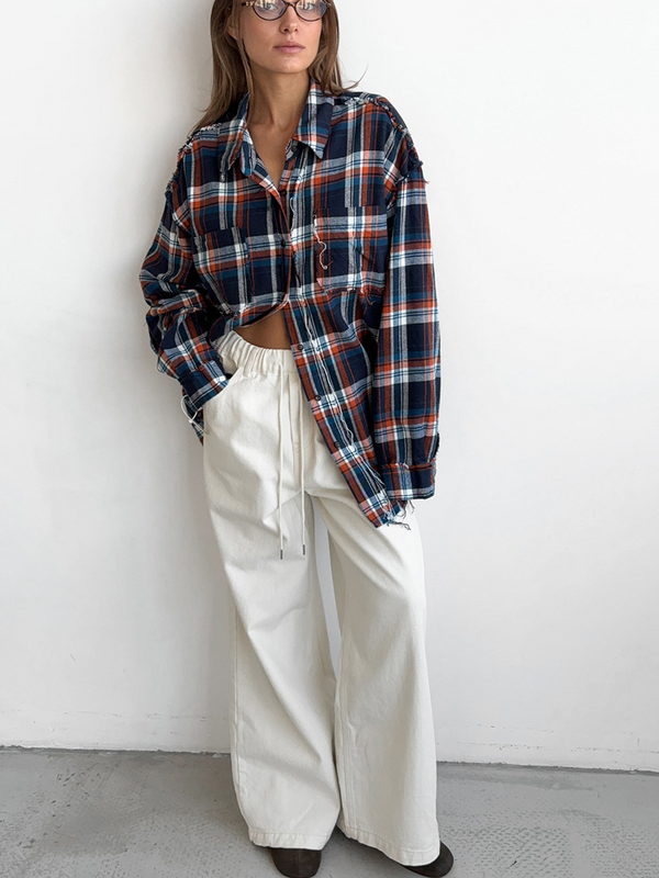 Pantalons larges taille haute en coton doux - décontractés et chics