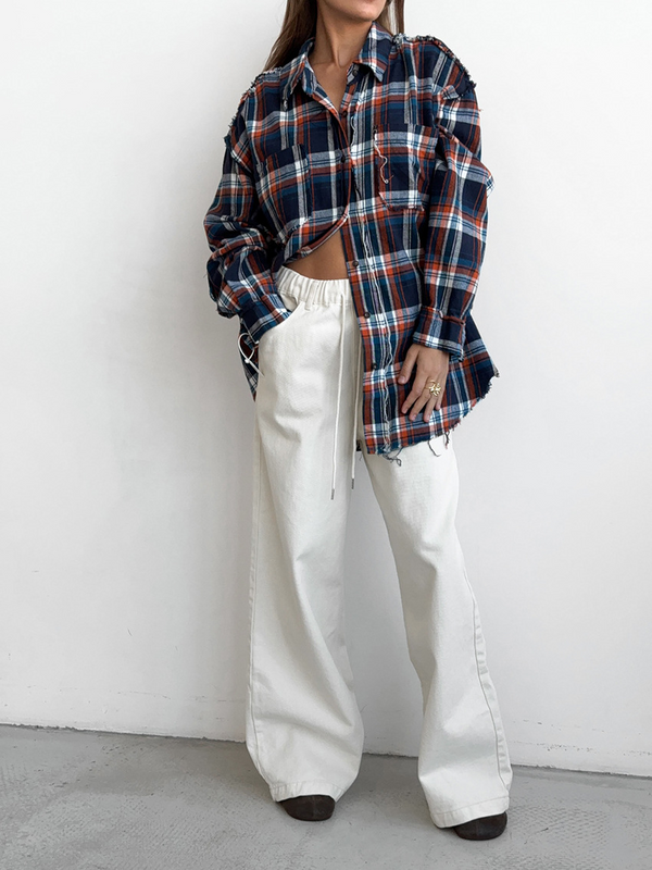 Pantalons larges taille haute en coton doux - décontractés et chics