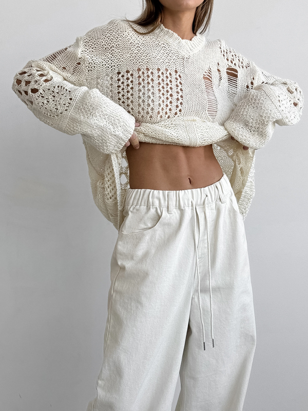 Pantalons larges taille haute en coton doux - décontractés et chics