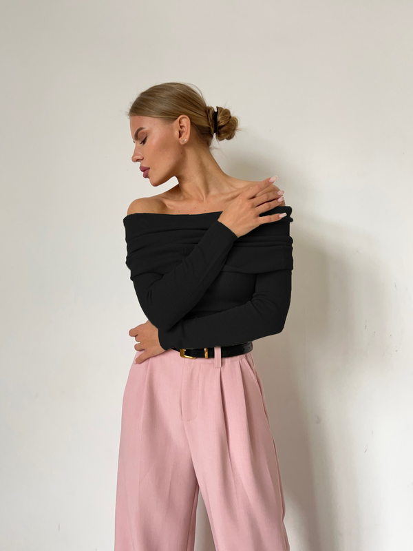 Pull en maille off-shoulder pour femmes - haut chic à manches longues pour le quotidien ou les soirées