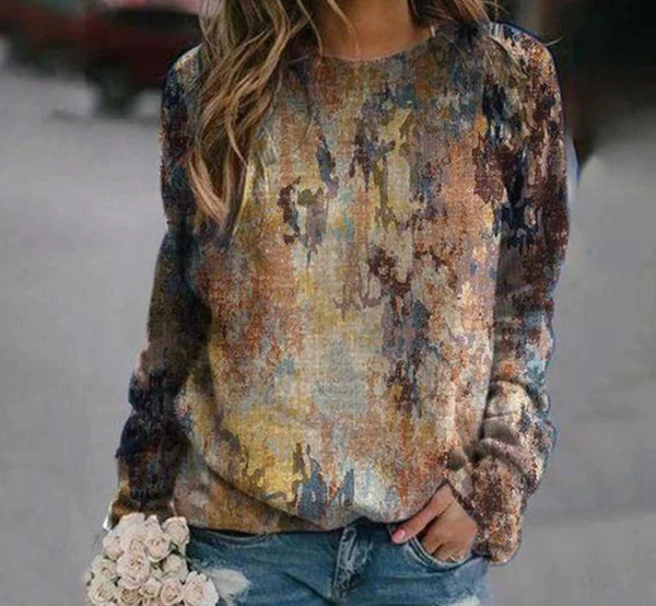 Jumper texturé bleu et beige pour femmes - haut décontracté pour vos sorties