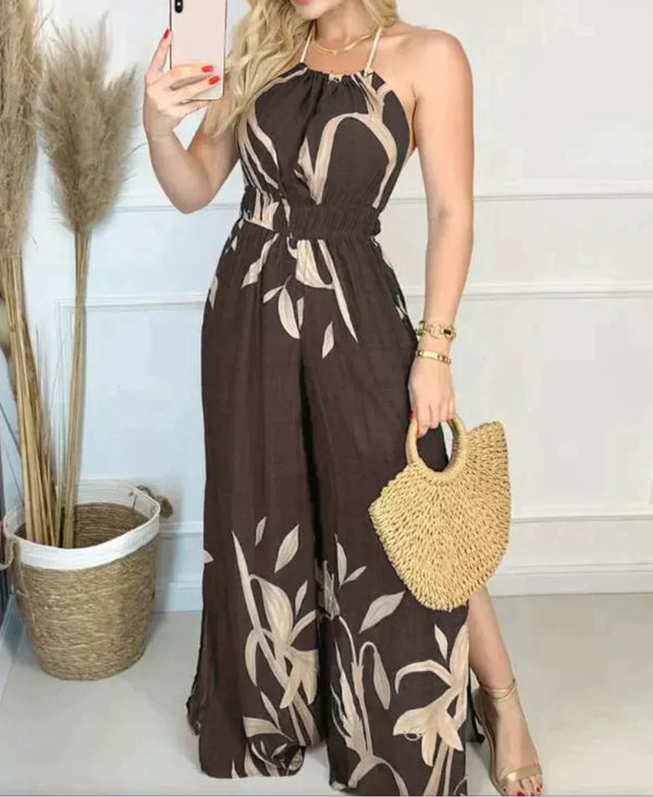 Jumpsuit d'été floral à bretelles pour femmes - vêtement décontracté léger pour sorties