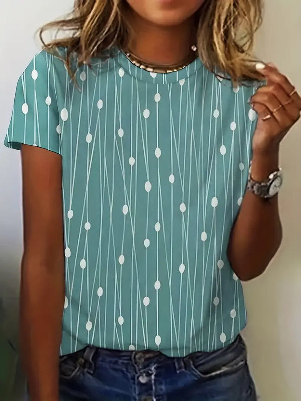 T-shirt casual femme à pois vert - haut stylé à manches courtes pour le quotidien