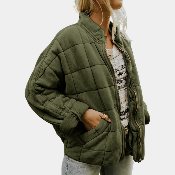 Veste matelassée légère pour femmes - manteau zippé polyvalent en vert armée pour un look décontracté