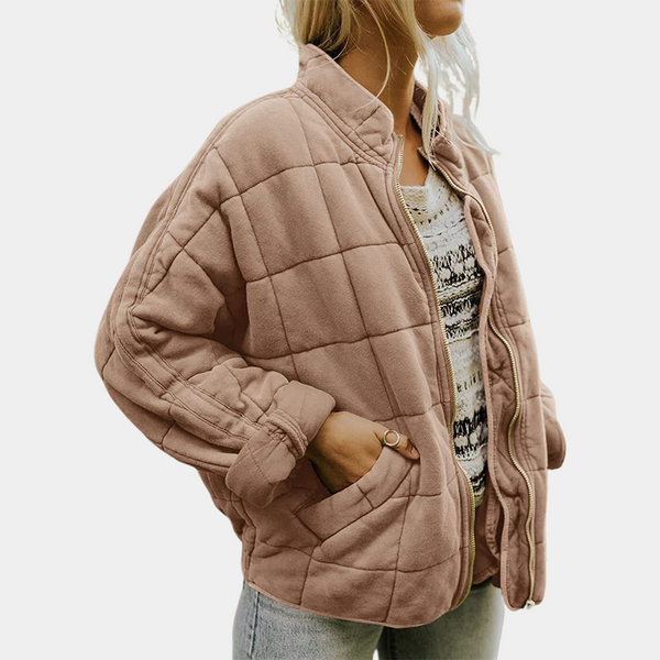 Veste matelassée légère pour femmes - manteau zippé polyvalent en vert armée pour un look décontracté