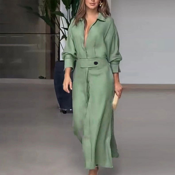 Robe chemise maxi chic pour femme - manches longues, tissu léger, pour les sorties décontractées