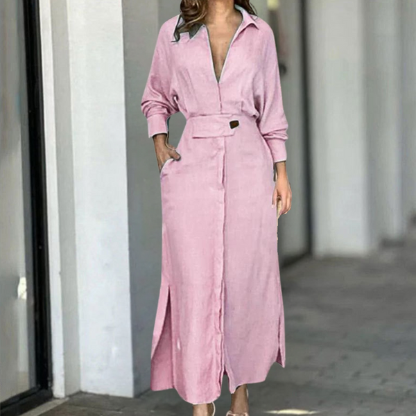 Robe chemise maxi chic pour femme - manches longues, tissu léger, pour les sorties décontractées