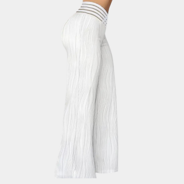 Pantalon large femme taille haute blanc texturé - style décontracté d'été