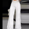 Pantalon large femme taille haute blanc texturé - style décontracté d'été