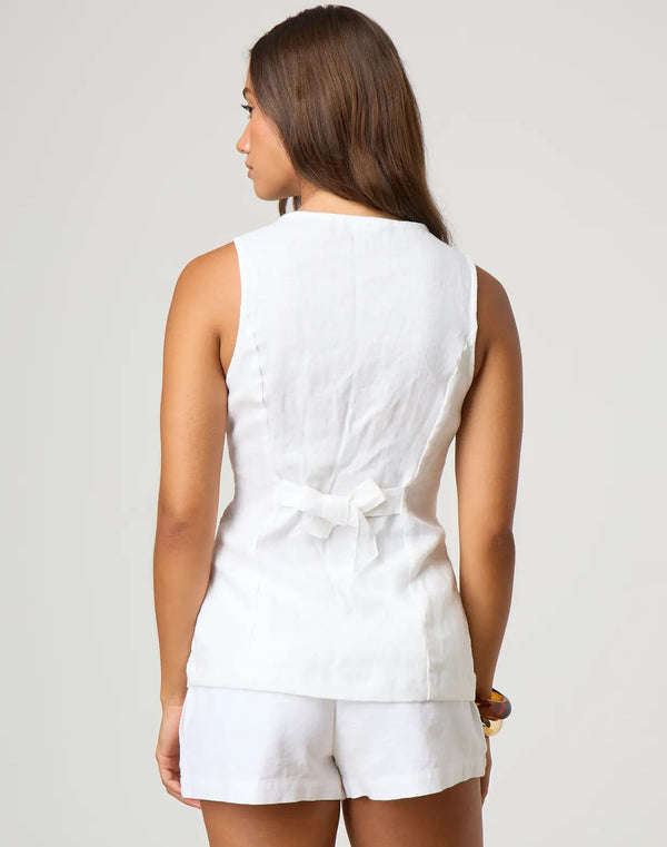 Ensemble en lin mélangé : micro shorts et top sans manches blanc - tenue d'été décontractée pour femmes