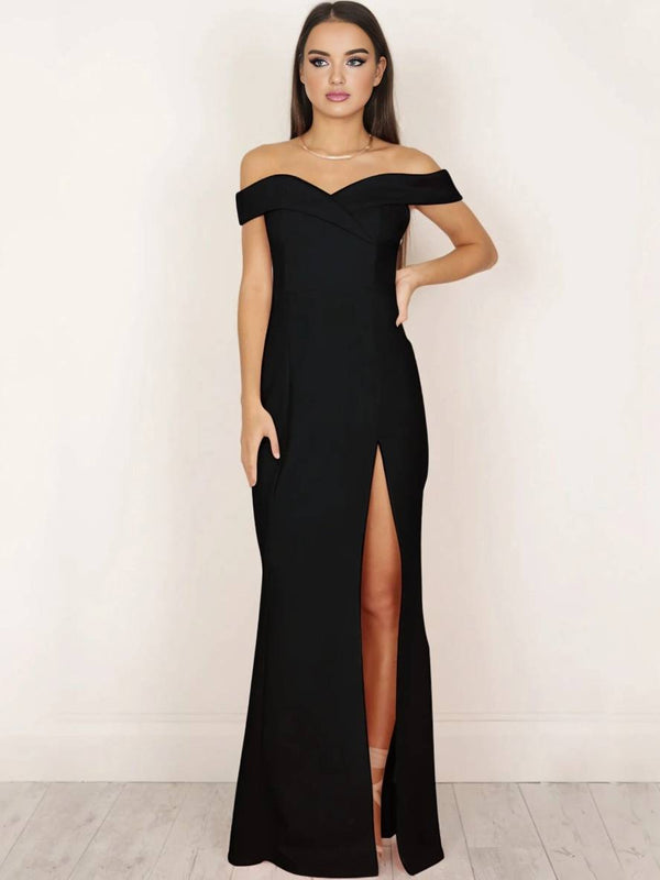 Robe de soirée élégante noire - robe décolletée avec fente sur le côté