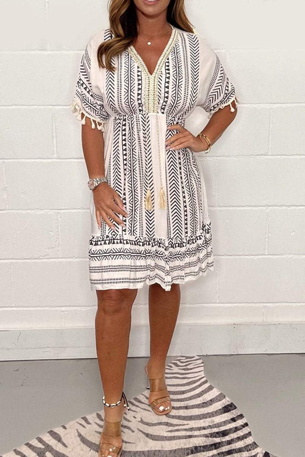 Robe décontractée pour femme en coton léger - couverture de plage imprimée à décolleté en v