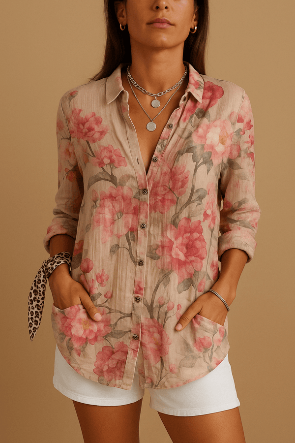 Blouse fluide à manches longues pour femmes - chemisier en coton léger pour des journées décontractées en été