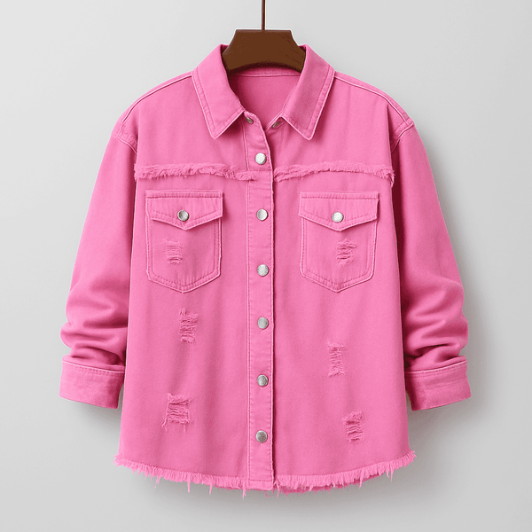 Veste en jean femme - couche décontractée avec détails effilochés pour un style polyvalent au quotidien