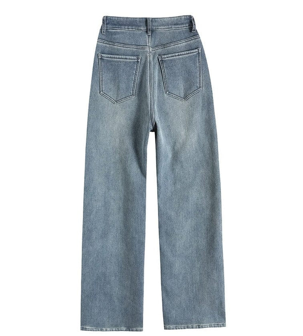 Jeans larges décontractés pour femme - denim vintage bleu clair, mode casual