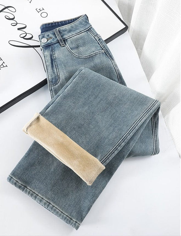 Jeans larges décontractés pour femme - denim vintage bleu clair, mode casual