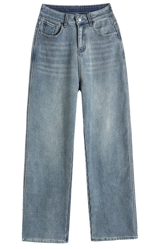 Jeans larges décontractés pour femme - denim vintage bleu clair, mode casual