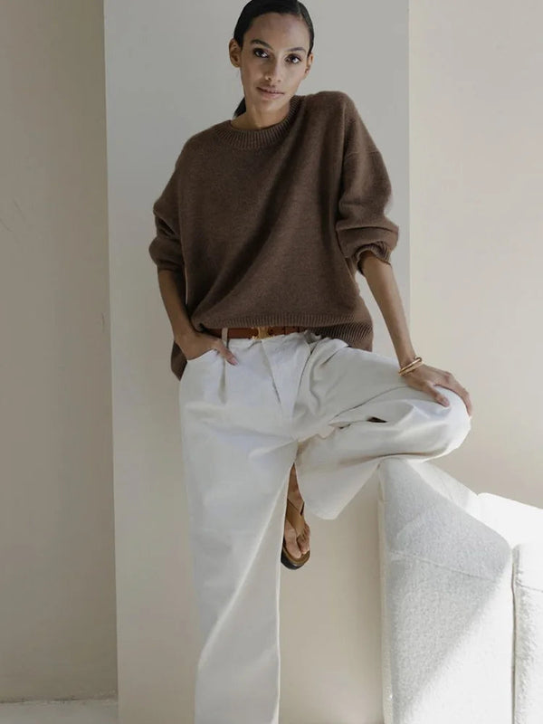 Pull en tricot pour femmes - haut en maille chaud au style décontracté