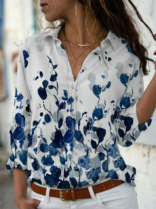 Blouse élégante à motifs géométriques à manches longues pour femmes - une tenue chic au quotidien