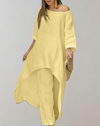 Ensemble tunique asymétrique et pantalon pour femmes - une tenue légère pour les occasions décontractées