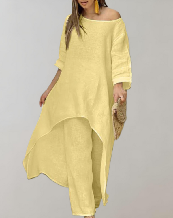 Ensemble tunique asymétrique et pantalon pour femmes - une tenue légère pour les occasions décontractées