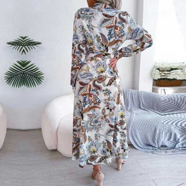 Robe chemise longue à imprimé floral pour femme - maxi dress élégante pour toutes les occasions