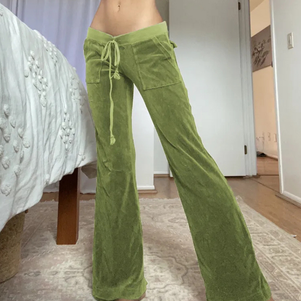 Pantalons flair décontractés pour femmes - tissu léger en vert apaisant pour le quotidien - pour se détendre et les sorties décontractées