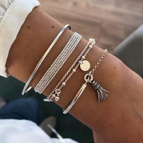 Set de bracelets en argent de 5 pièces - accessoires boho pour femmes