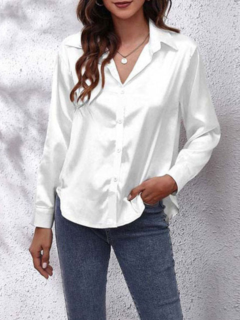 Blouse satin à manches longues - top élégant à boutons pour femmes
