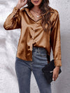 Blouse satin à manches longues - top élégant à boutons pour femmes
