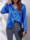 Blouse satin à manches longues - top élégant à boutons pour femmes