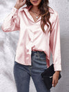 Blouse satin à manches longues - top élégant à boutons pour femmes