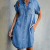 Robe chemise en denim - robe féminine à la coupe décontractée avec poches