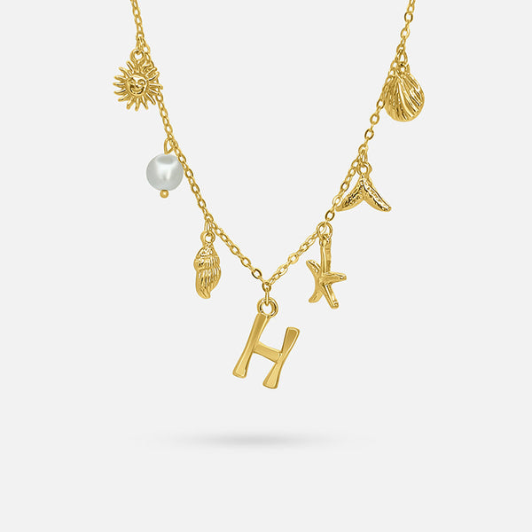 Collier en or avec pendantif charm personnalisé 'h' et éléments marins - bijoux personnalisés