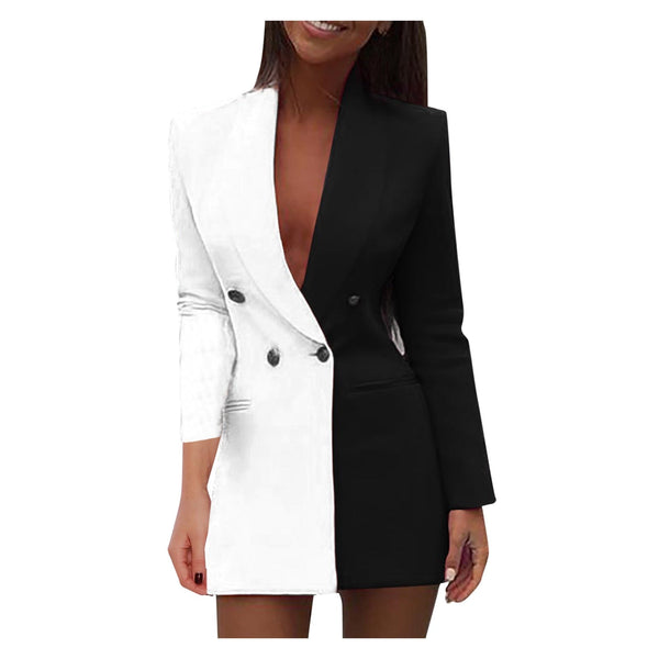 Robe blazer pour femme en style bi-couleur - tenue élégante pour soirée