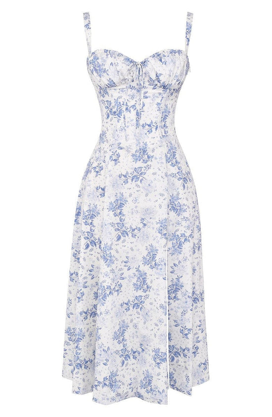 Robe midi fleurie pour femme - silhouette ajustée pour les garden parties d'été