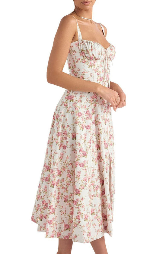 Robe midi fleurie pour femme - silhouette ajustée pour les garden parties d'été