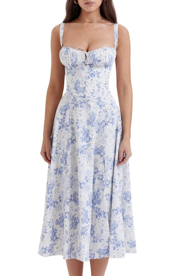 Robe midi fleurie - style bustier élégant pour femmes