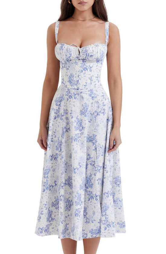 Robe midi fleurie décontractée pour femmes avec accent noué - vêtement d'été pour les garden parties, tissu doux