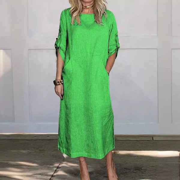 Robe midi décontractée en lin pour femmes - l'alliée chic du quotidien