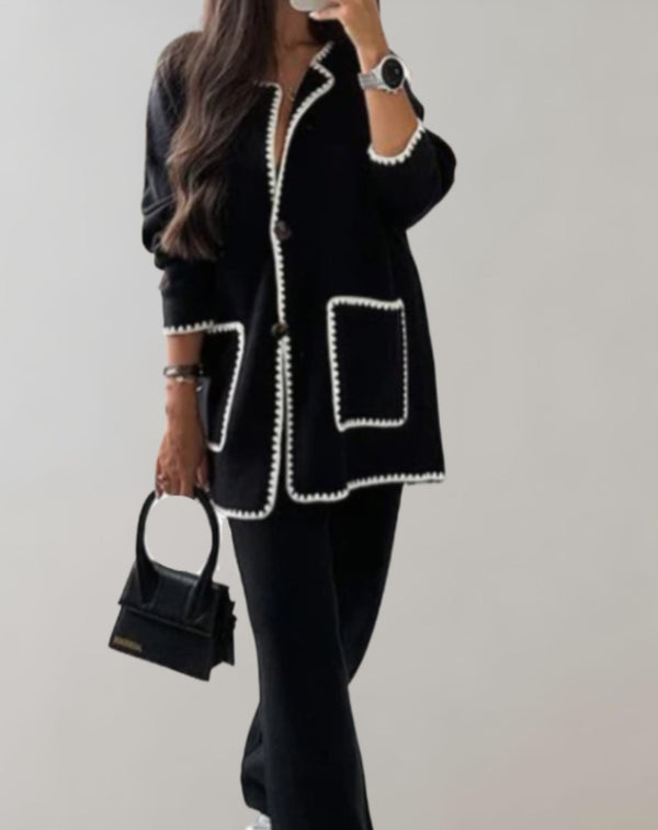 Cardigan long femme avec bord contrasté - pièce de superposition légère pour la vie quotidienne et le bureau