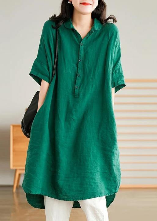 Robe chemise en lin pour femmes - vert jade pour un look décontracté au quotidien, coupe relaxée et options de style polyvalentes