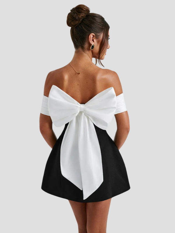 Robe de soirée élégante noire et blanche à épaules nues pour femmes - pour les occasions spéciales